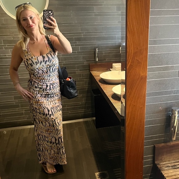 House of Harlow 1960 Cut Out Mesh Maxi Dress Small Pink Black Animal Print - Picture 11 of 11